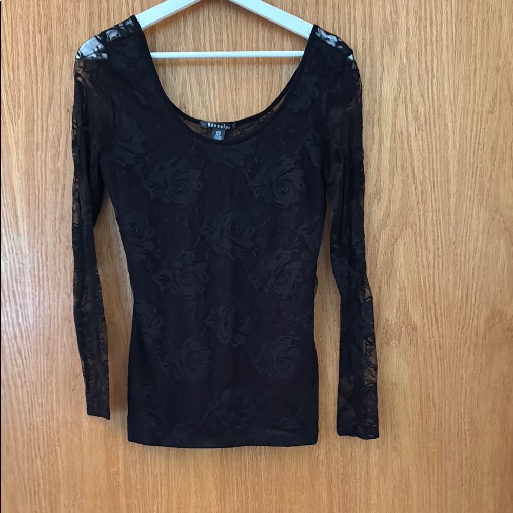 Bozzolo Black Fitted sheer back Long Sleeve Top